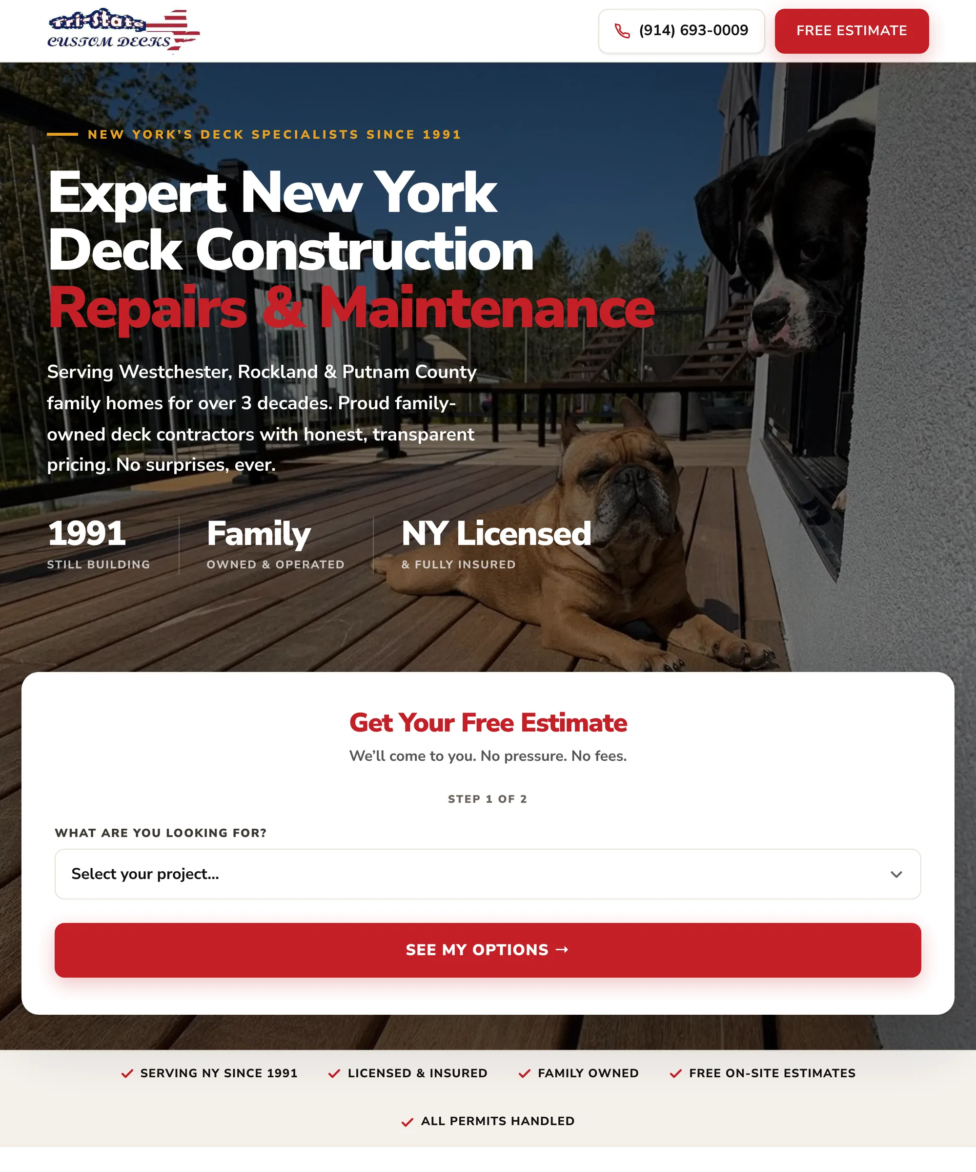 The Tri-State Custom Decks New York landing page
